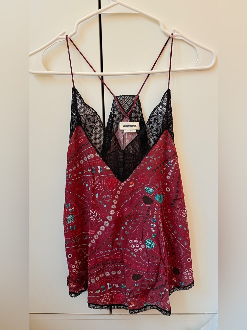 Zadig & Voltaire Burgundy Paisley Lace-Trim Slip Cami